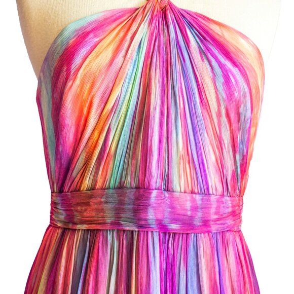 NEW silk halter long maxi dress painted rainbow pink 12 wedding party prom beach - Picture 13 of 13